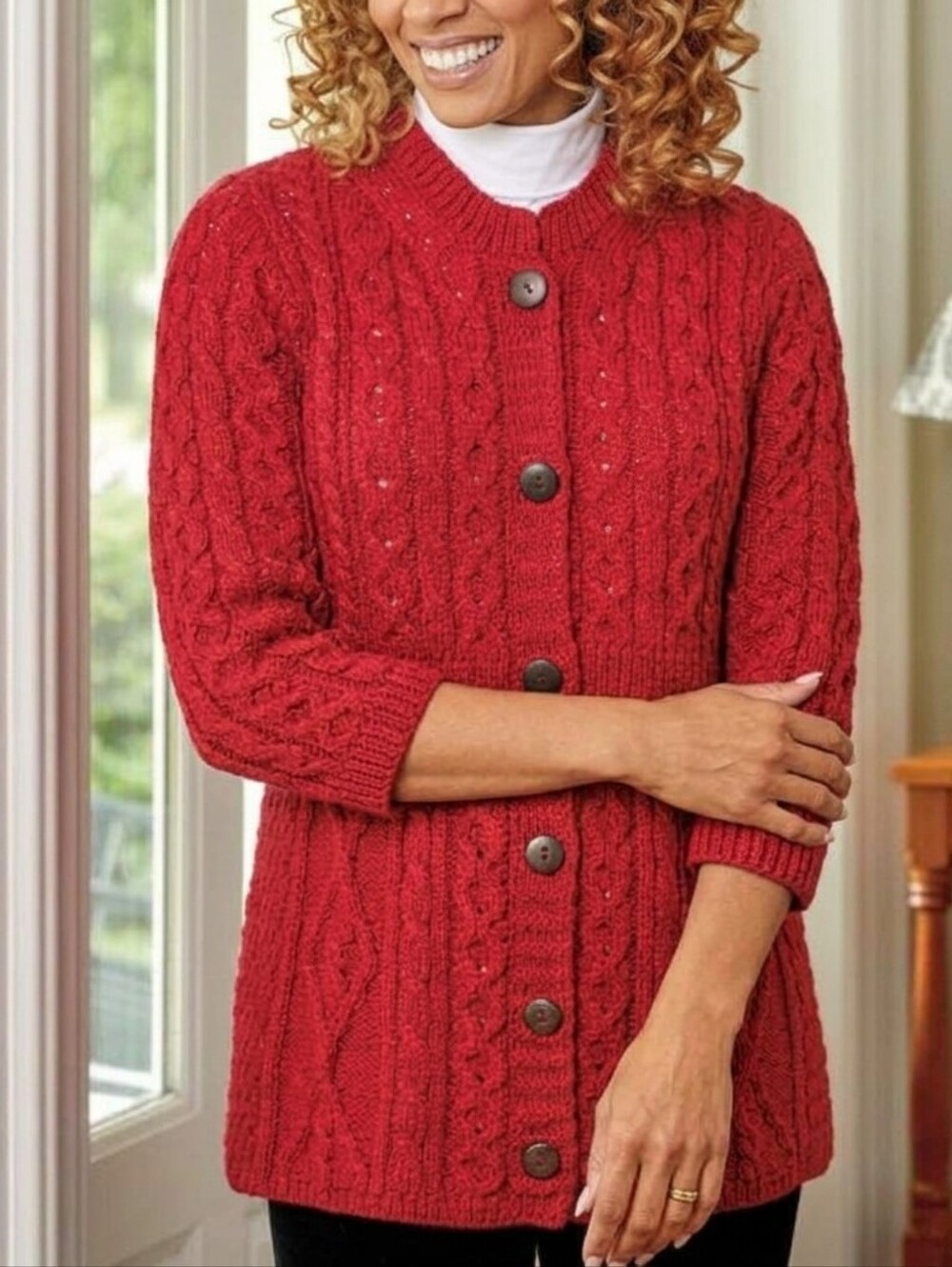 Kilronan Knitwear Women's Size Medium Red Wool Cardigan Sweater